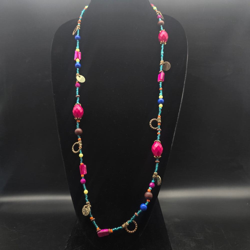 Premier Designs Tropical Punch Necklace Bright Summer Beaded Pink Blue